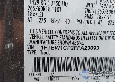 2015 Ford F-150 Xlt z USA, uszkodzony, nr VIN 1FTEW1CP2FFA23093